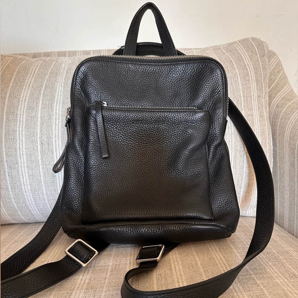 The Horse Black Leather Mini Backpack with Adjustable Straps